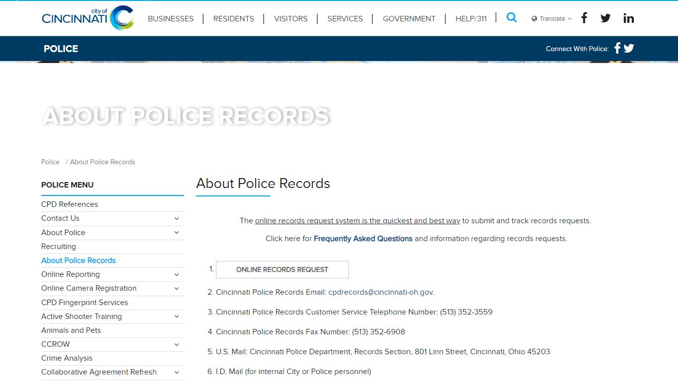 About Police Records - Police - Cincinnati